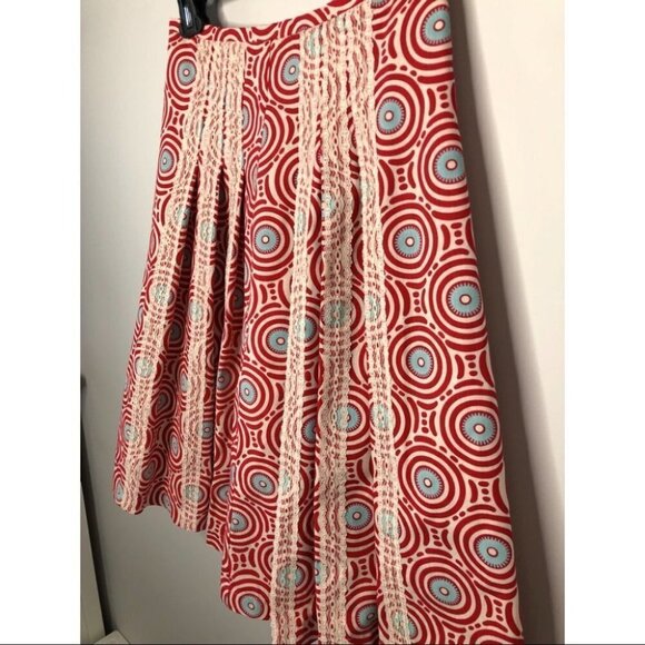 Unbranded Red Circle Patterned A-Line  Knee Length Lace Pleated Skirt Size Small - Picture 3 of 4